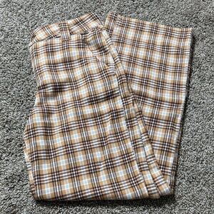 Hollister Women's Plaid Wide Leg Pants in Brown and Tan